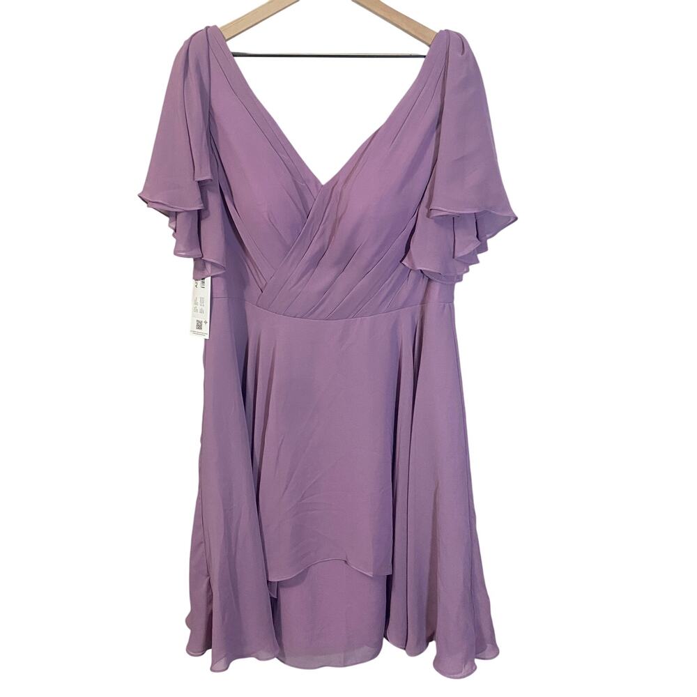 Azazie NWT Ayana Bridesmaid Dress in Wisteria Light Mauve Chiffon v-Neck 16